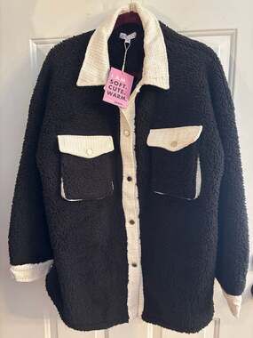 Jen & Co Black Sherpa Tweed Shacket Jacket L/XL